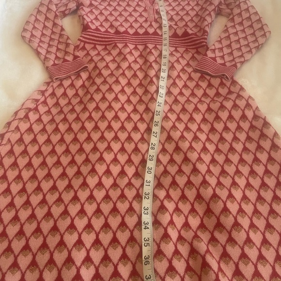 M sweater dress red pink gold hearts a-line fitted tapered feminine small ? - Picture 5 of 10